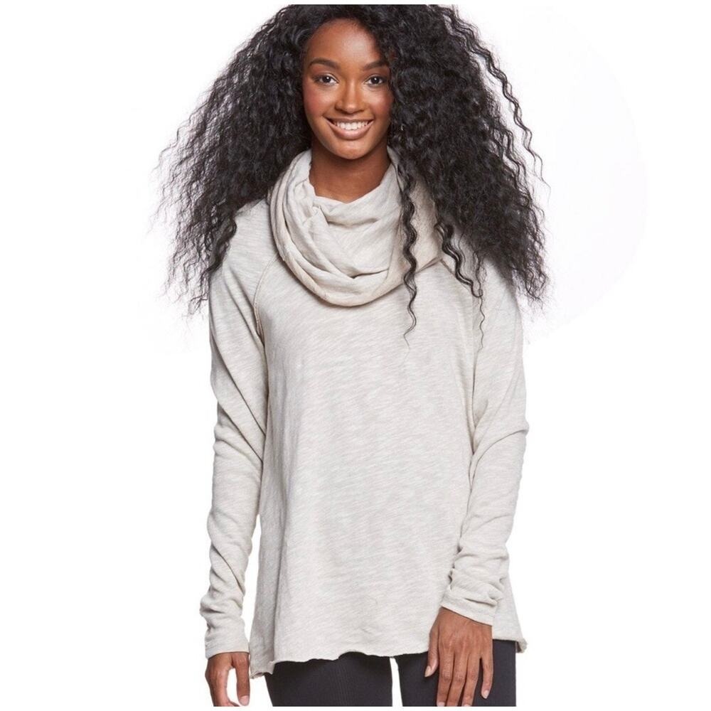 Free People Beach Size XS/S Top‎ Cotton Cocoon Cowl Pullover Beige Long Sleeve